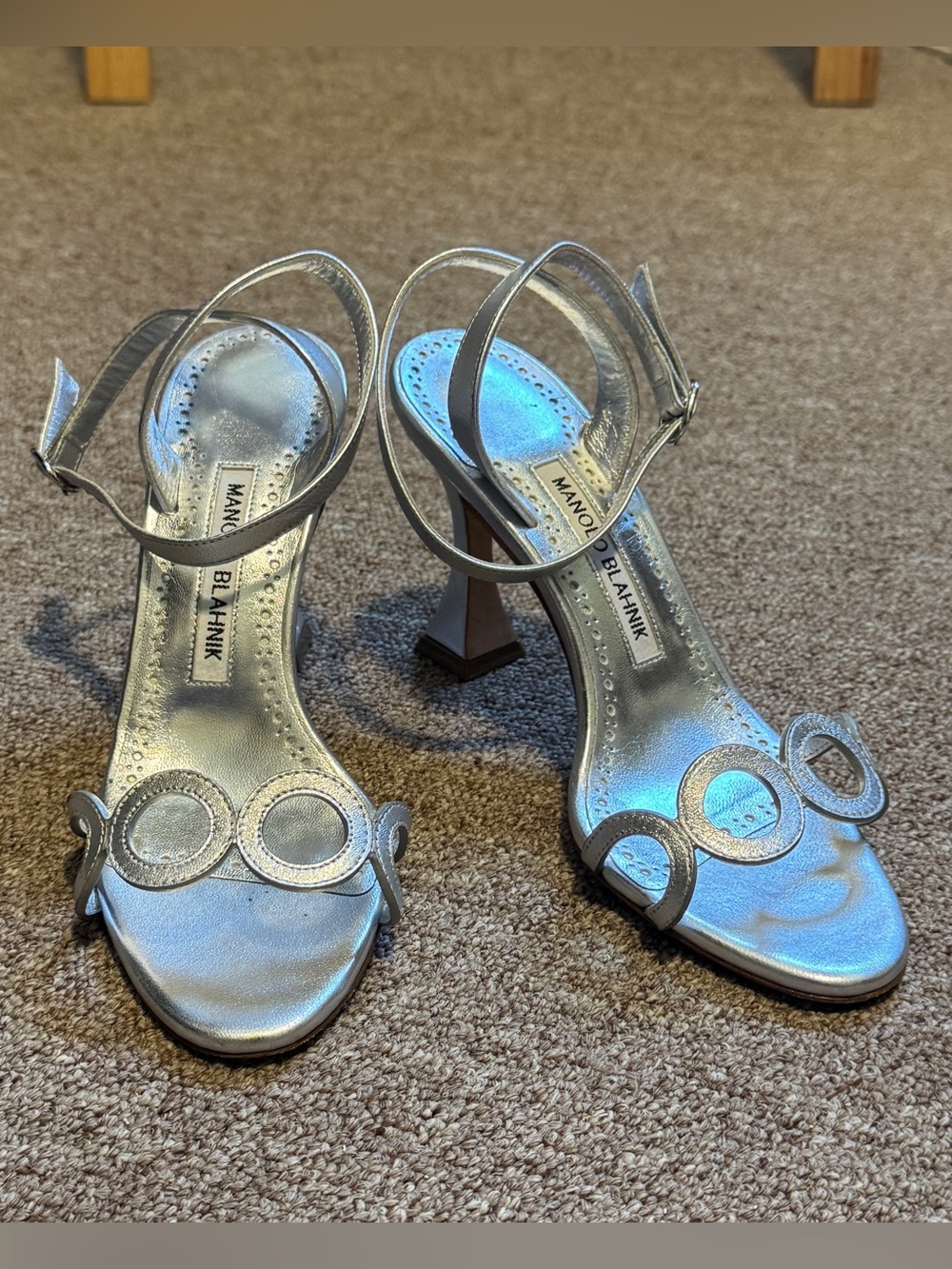 Manolo Blahnik Silver Metallic Strappy Heel Sandals Size 36 EU Size 6